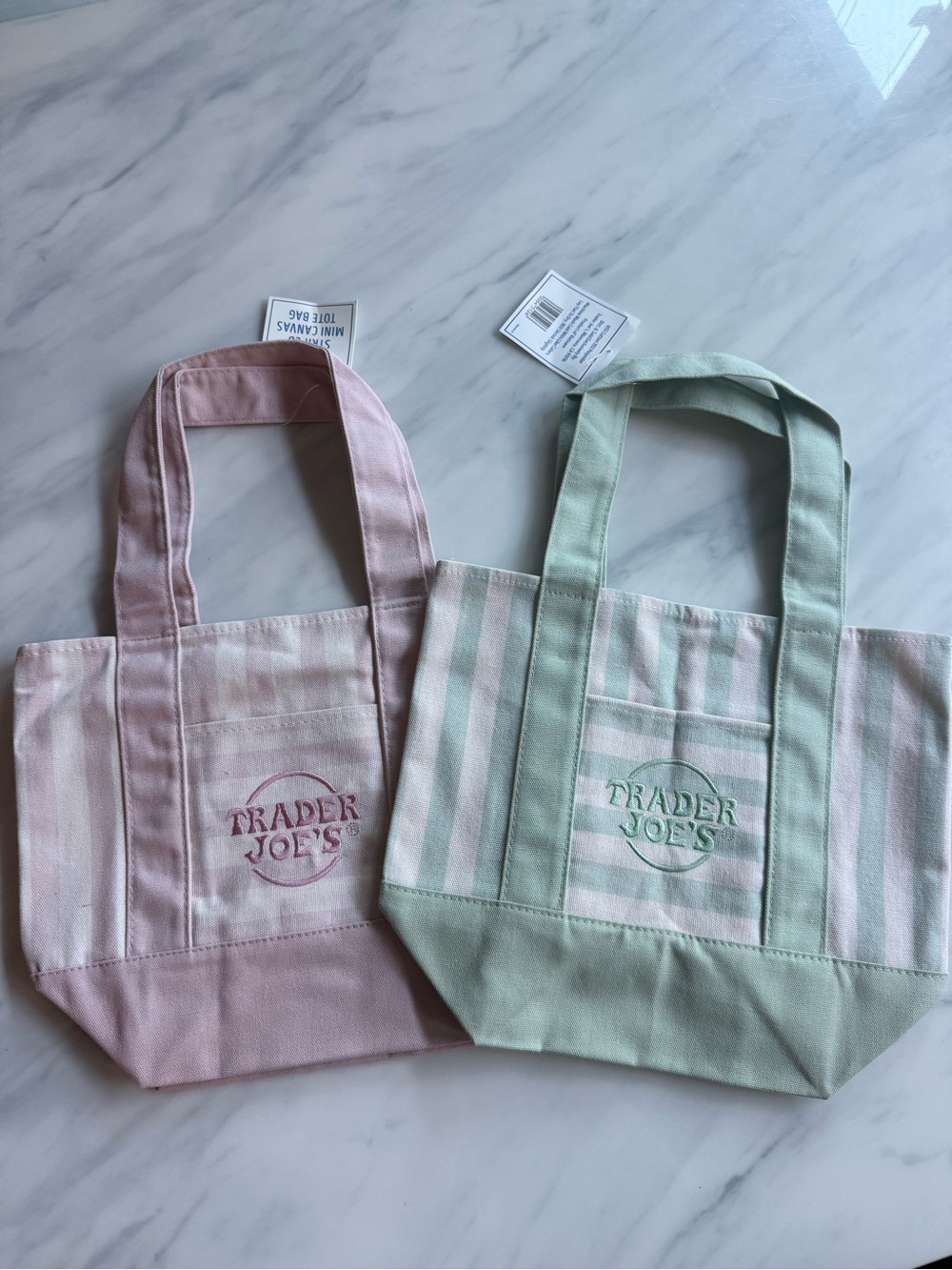 Trader Joe's Striped Mini Tote Bag - Pink and Mint